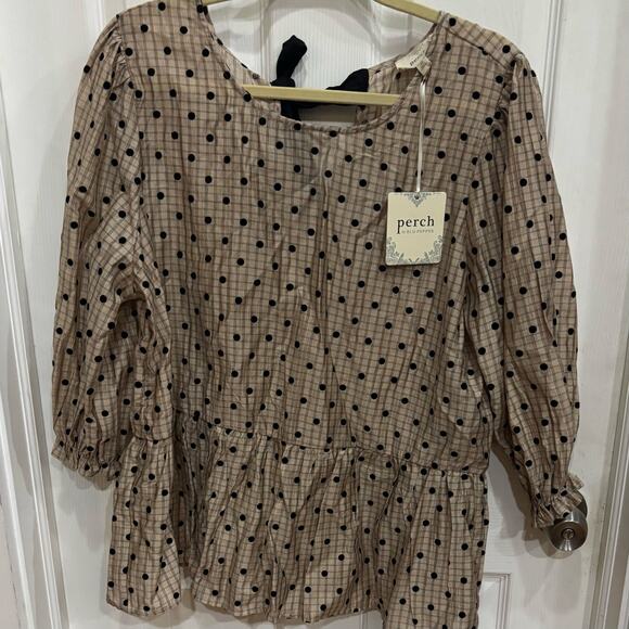 Perch Extra Large Adorable Polka Dot Top with Black Bow - Picture 3 of 4